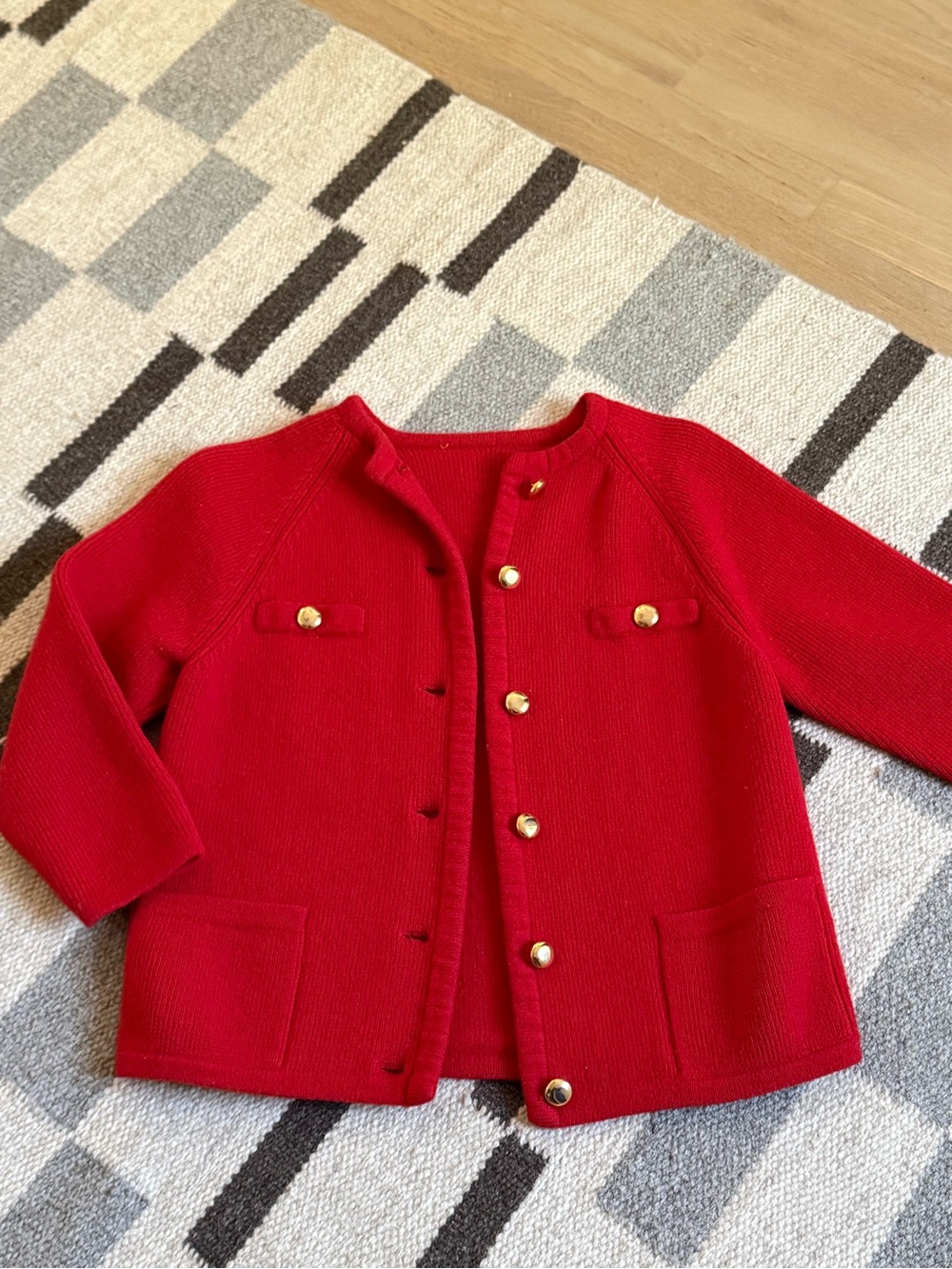 Classic Red Women's Button-Front Knit Cardigan 3/4 sleeve
